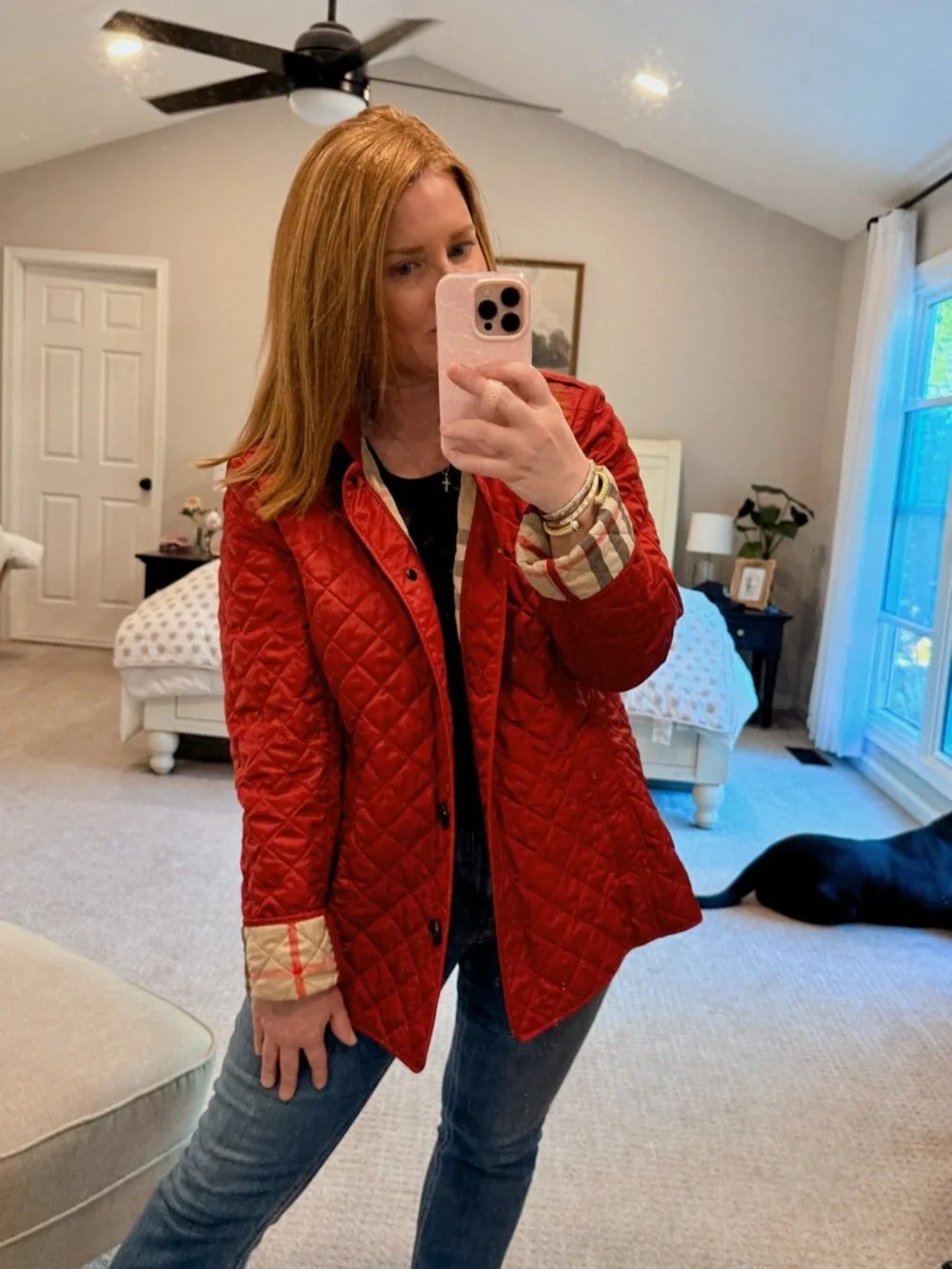 Burberry Quilted Jacket Red Classic Nova Plaid Check Lining Size XL - Picture 7 of 15
